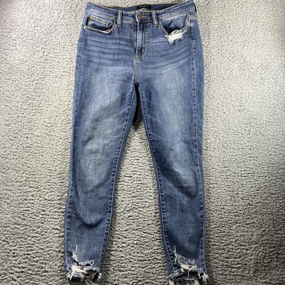Judy Blue Skinny Jeans Womens 11/30 Medium Wash Distressed Frayed Raw Hem Denim